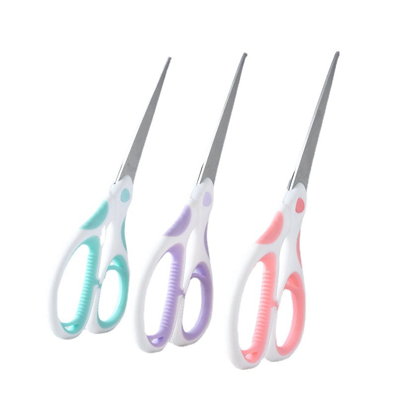 ins Macaron color art scissors wholesale two-color trumpet student stationery air cushion scissors office labor saving hand scissors Item Picture