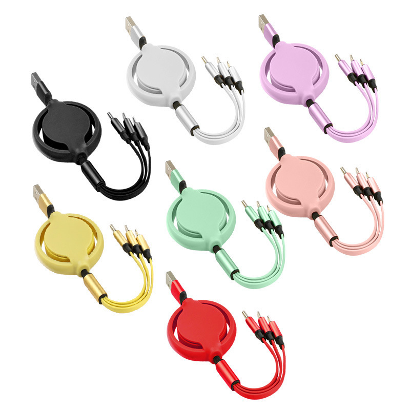 Zhongyuan One drag three retractable data cable, mobile phone fast charging, multi-functional charging silicone three-in-one liquid gift customization Item Picture