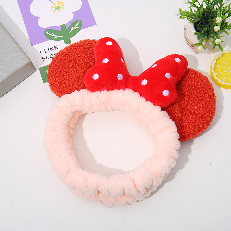 New cute bow face wash hair band, Korean version fashionable plush makeup tie hair band, sweet hair accessory and hair band Specification image
