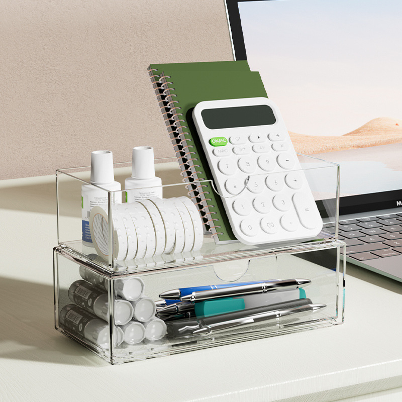镜柜收纳盒窄细化妆品抽屉收纳盒办公室笔筒透明桌面整理盒储物盒详情图2