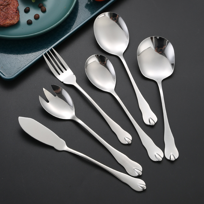Stainless steel spoons, household tableware, knife, fork and spoon sets, water drop series pointed round spoons, wholesale Western forks, coffee spoons Specification image