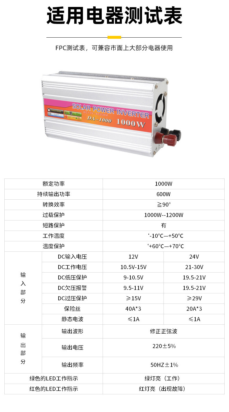 Vehicle inverter, solar inverter, 12V inverter, photovoltaic inverter, SAA1500W inverter pic 2
