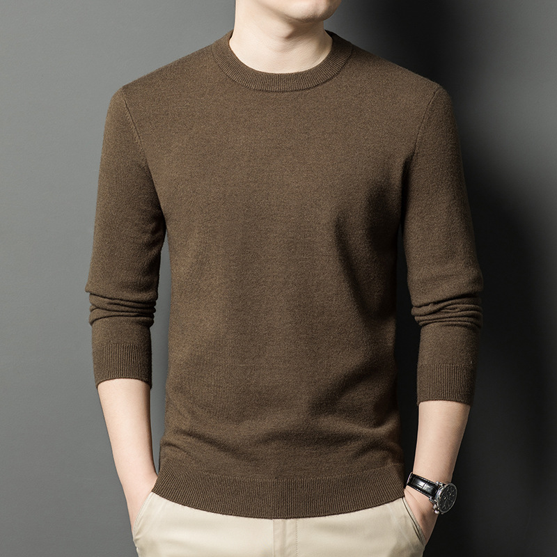 Thickened 450g 100% pure wool men's woolen sweater 2024 winter round-neck warm thickened base sweater for men Specification image