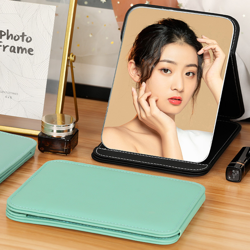 Ins Wind Mirror Makeup Mirror Home Desktop Dressing Mirror Portable Portable Hd Pu Folding Beauty Mirror Specification drawing