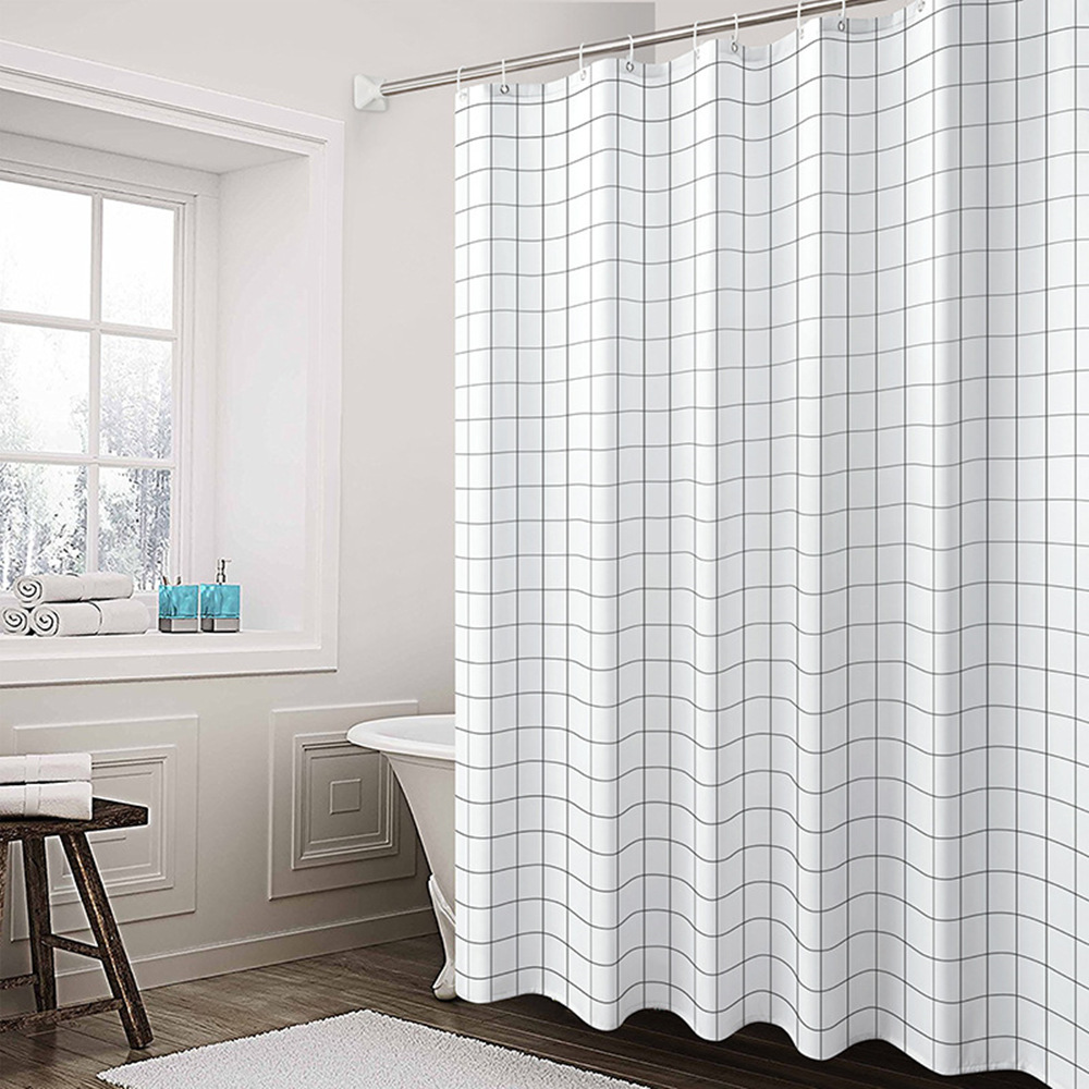 Manufacturers Wholesale Waterproof Curtain White Check Peva Shower Curtain Simple Bathroom Curtain Curtain Door Curtain Partition Can Be A Piece Of Hair details Picture