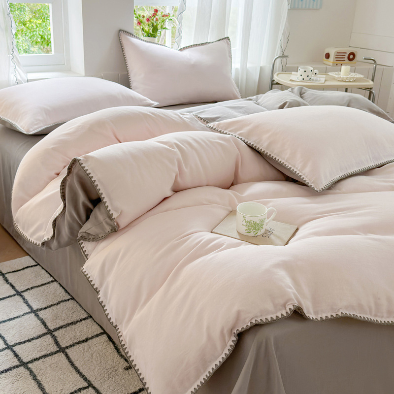 2025 nuevo tipo A 100% algodón doble hilado color sólido shell bordado colección de tres cuatro piezas ropa de cama al por mayor Specification image