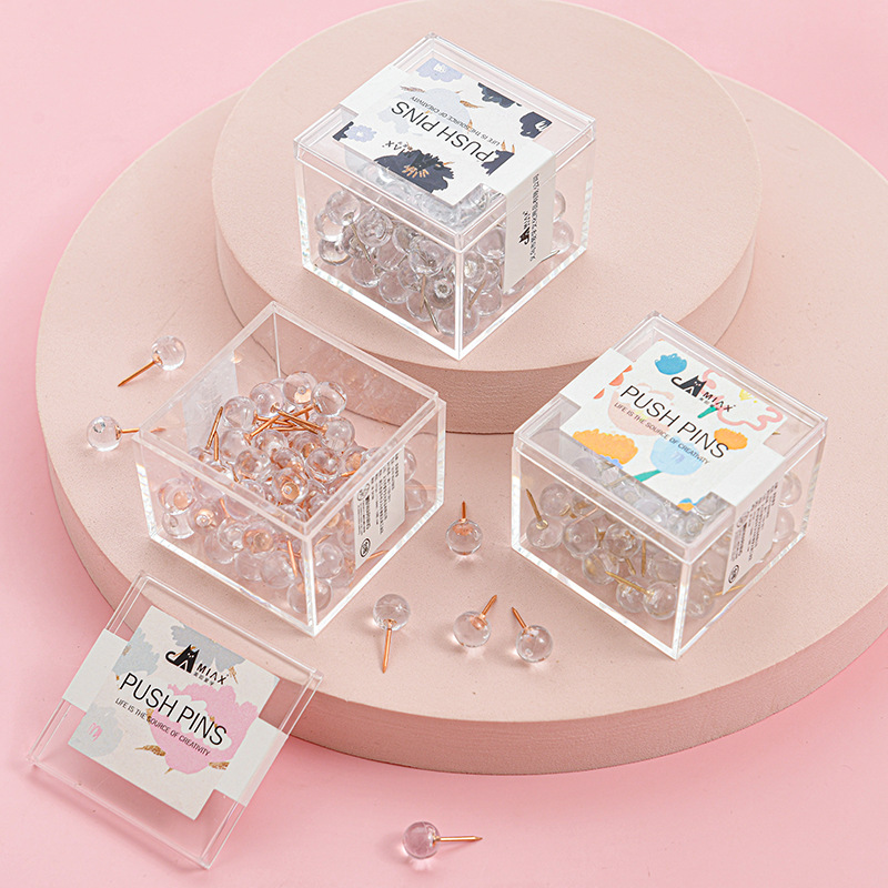 Cross-border best-selling creative transparent silver Earth nail, kindergarten message board, cork nail box, plastic round head picture nail