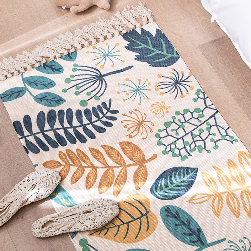 Nordic Cotton Linen Long Mat Bedroom Bed Bed Foot Mat Living Room Sofa Coffee Table Hand-Woven Fringed Carpet Machine Washable details Picture