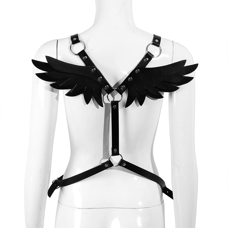 sm adult sex toys Leather angel wings suspenders set women's top strap strap strap belt full figure