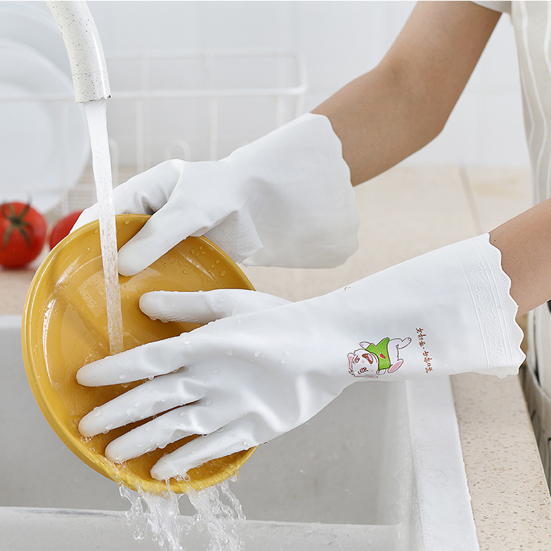 家务清洁厨房洗碗手套 可印刷图案洗衣服女防水塑胶胶皮橡胶手套详情图3