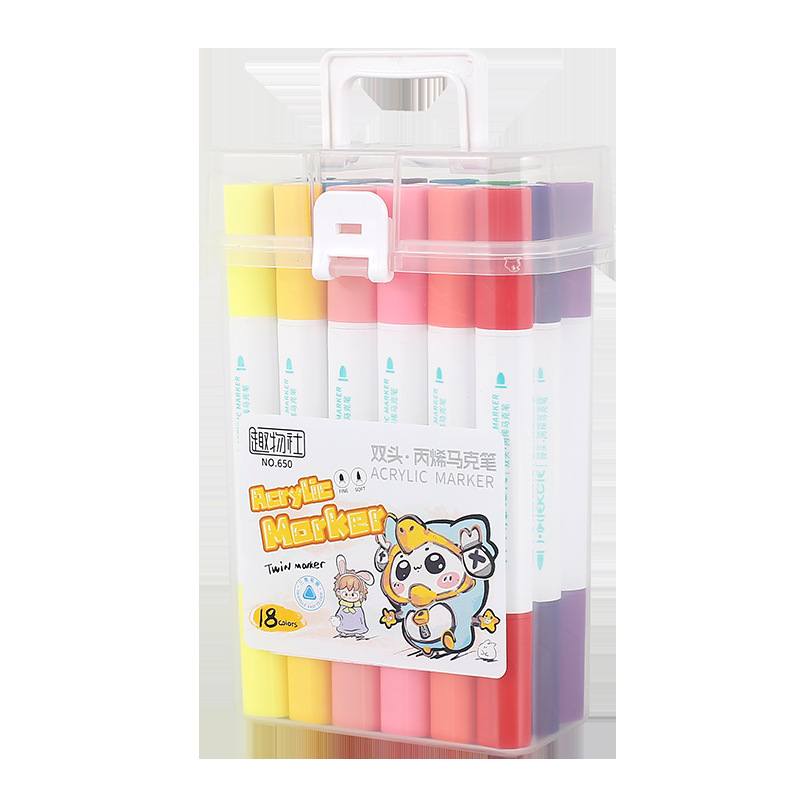 Triangular double-headed acrylic marker pen, student art special doodle and drawing pen, non-transparent and waterproof pen, watercolor pen, non-transparent and multi-color marker pen Item Picture