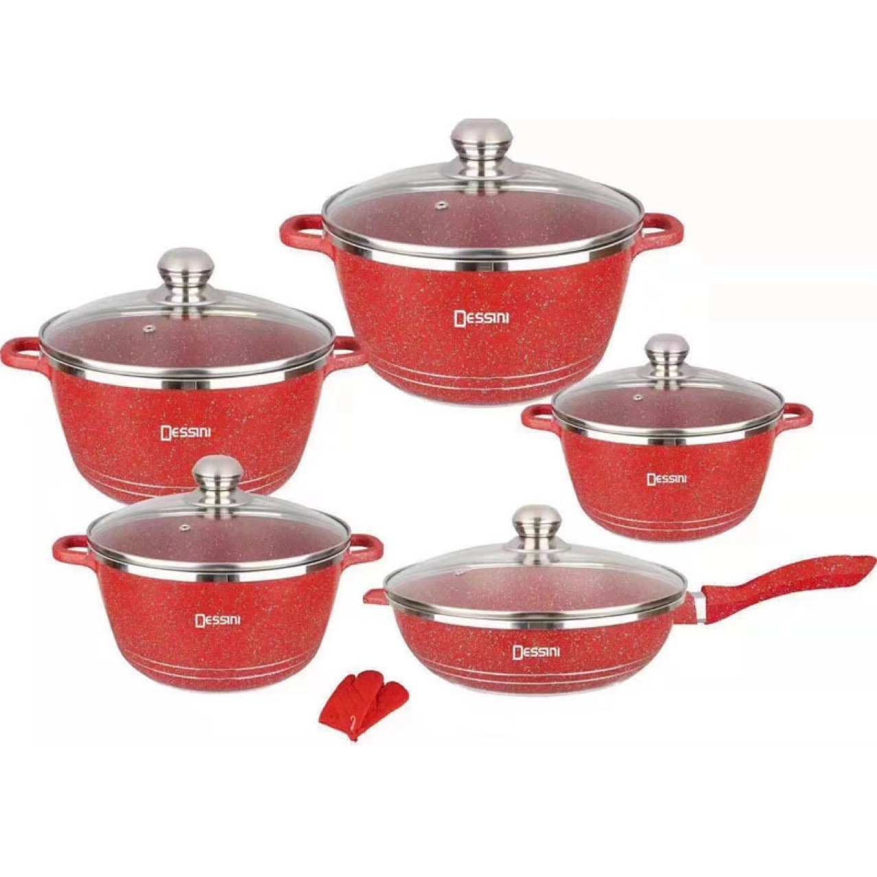 【现货供应】Dessini 12件套麦饭石锅具套装铝锅套件不粘锅礼品锅
