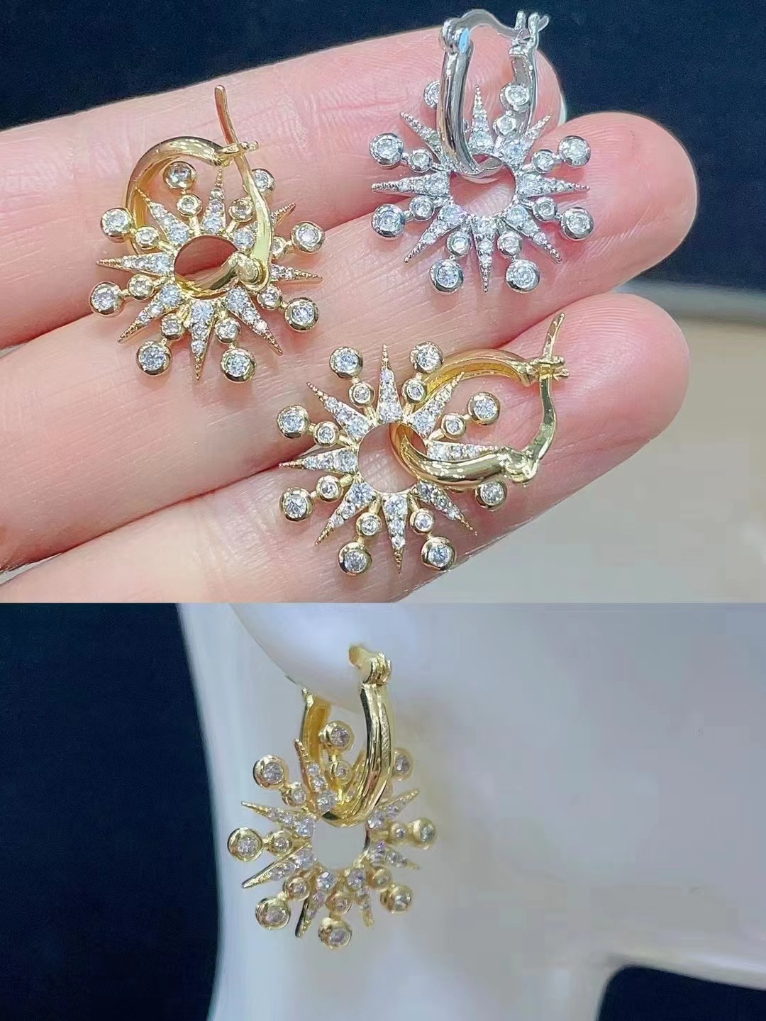 Dongdaemun earrings from South Korea are simple and fashionable with micro-inlaid zircon earrings and retro European and American inlaid zircon earrings