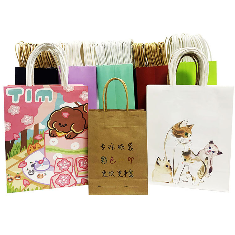 Wholesale of kraft paper bags for small gifts, hand-held bags, takeout bags for catering, and bags for clothing packaging can be printed with logos Item Picture