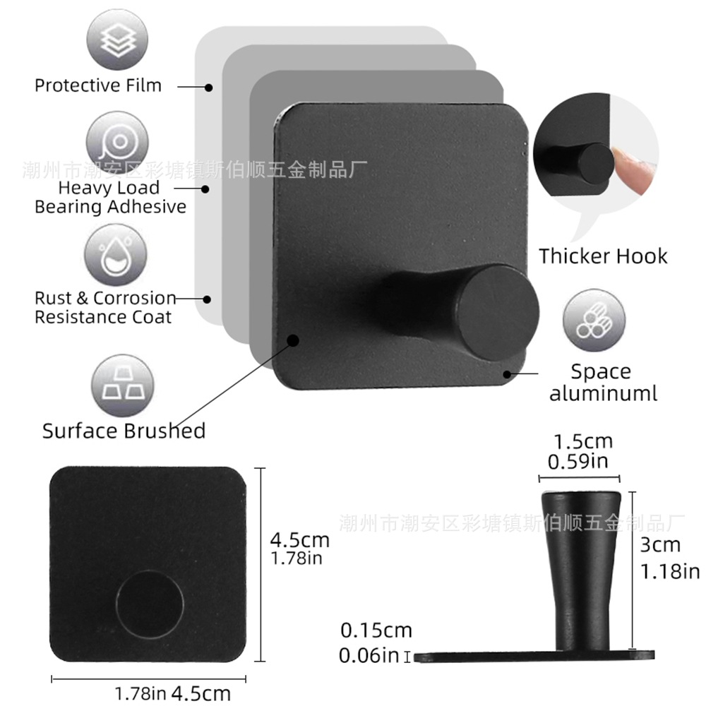 跨境太空铝免钉挂钩浴室衣钩单钩门后金属无痕挂钩厨房卫生间挂钩详情20
