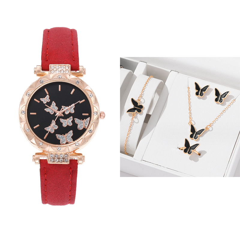 TIKTOK热销爆款新款女士手表时尚个性简约腕表蝴蝶数字皮带手腕表套装