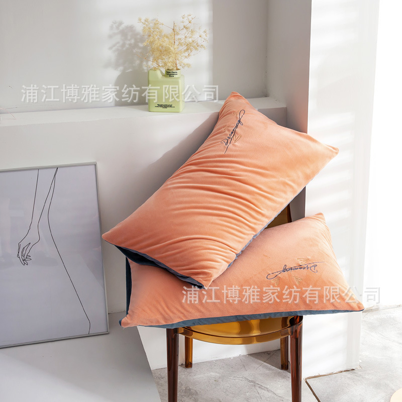 Newly upgraded AB panel dual design, high grammage baby fleece warm embroidered pillowcase, solid color pillowcase wholesale