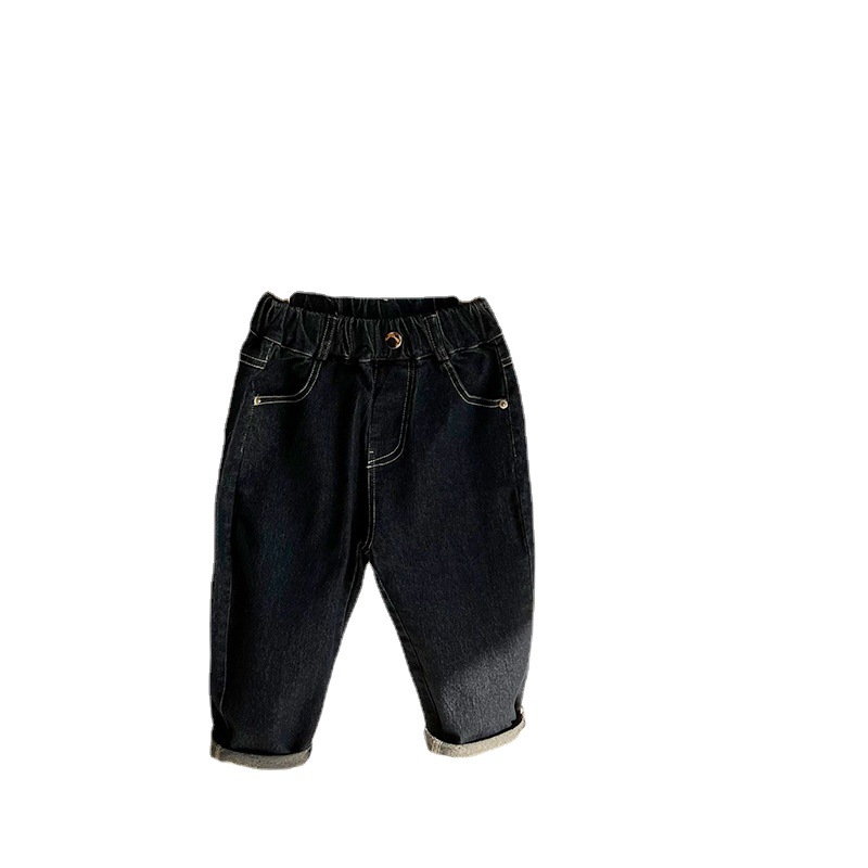 Korean children's clothing for autumn and winter 2021: Plush jeans for boys and girls, Korean-style casual long pants, and a trend of loose children's pants Item Picture