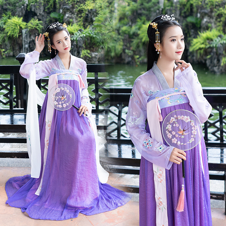 改良汉服女成人古装新款  中国风汉元素刺绣齐胸襦裙两件套表演服