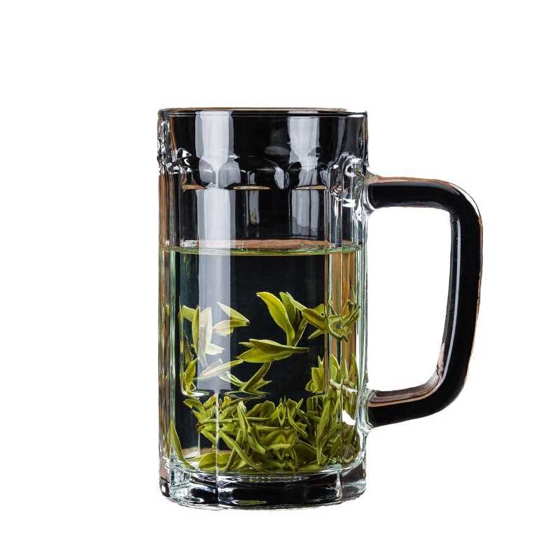 透明玻璃杯耐热大号加厚泡茶楼带把扎啤酒杯无盖酒吧礼品印字logo