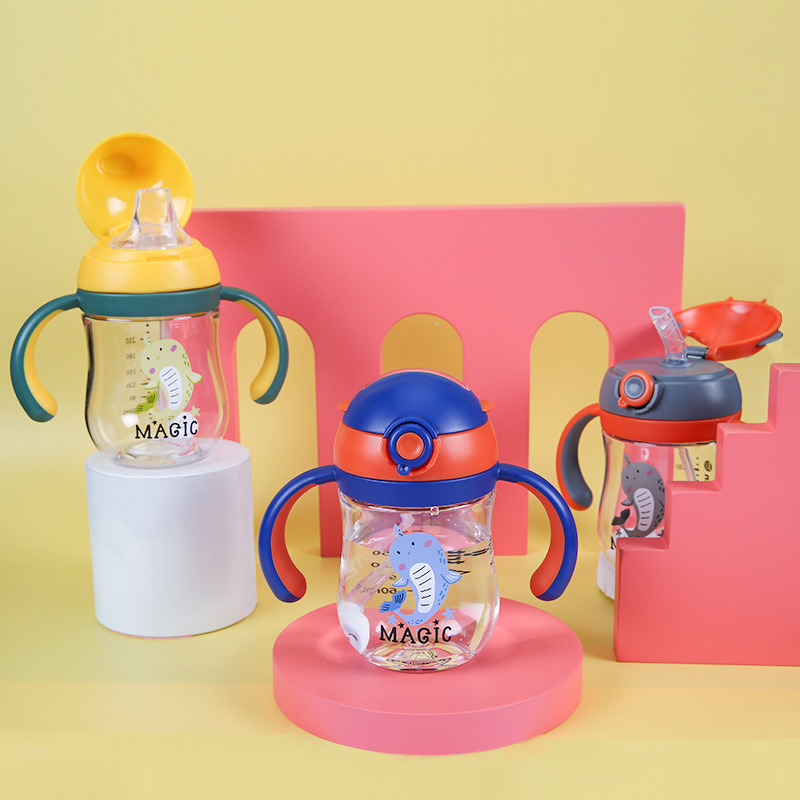 G369年逸品新品儿童学饮杯 吸管鸭嘴双头宝宝水杯 Tritan材质现货