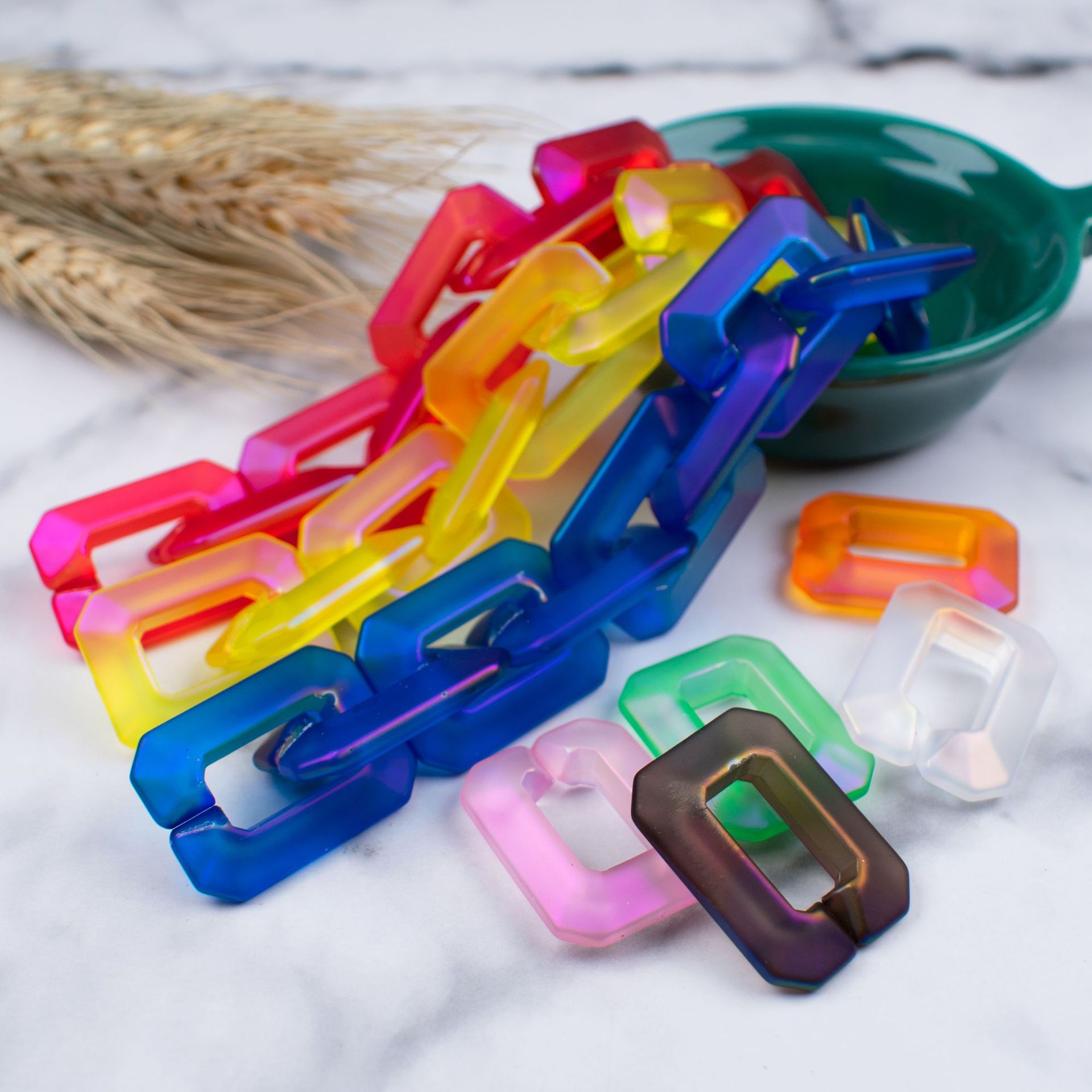 Acrylic Plastic Magic Feel Paint 21*28 Square Chain Ring Buckle Open Ring Diy Jewelry Accessories Specification drawing