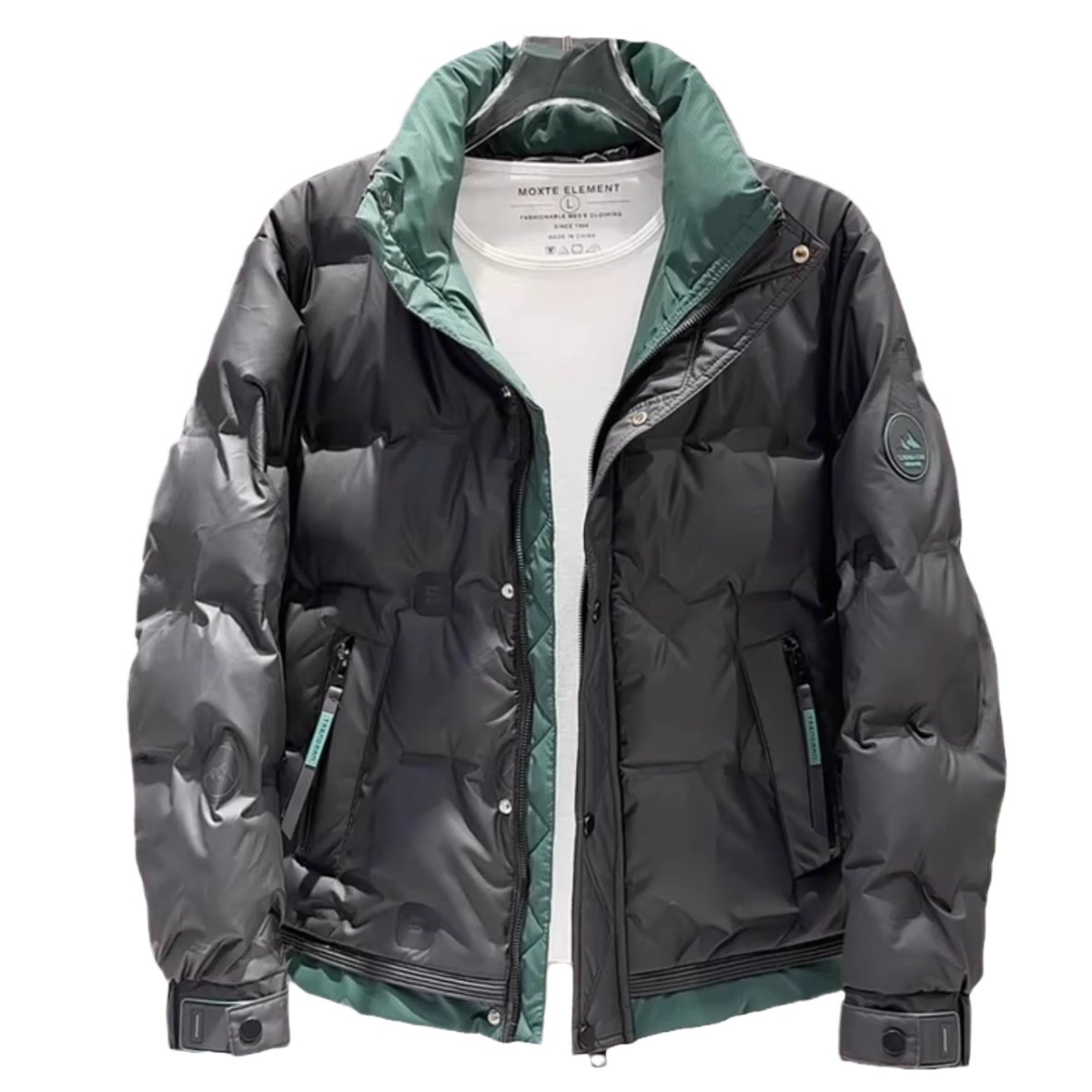 Down jacket, stand-up collar men's winter new style 2024, trendy thickened color-blocked warm casual short cool jacket for men Item Picture