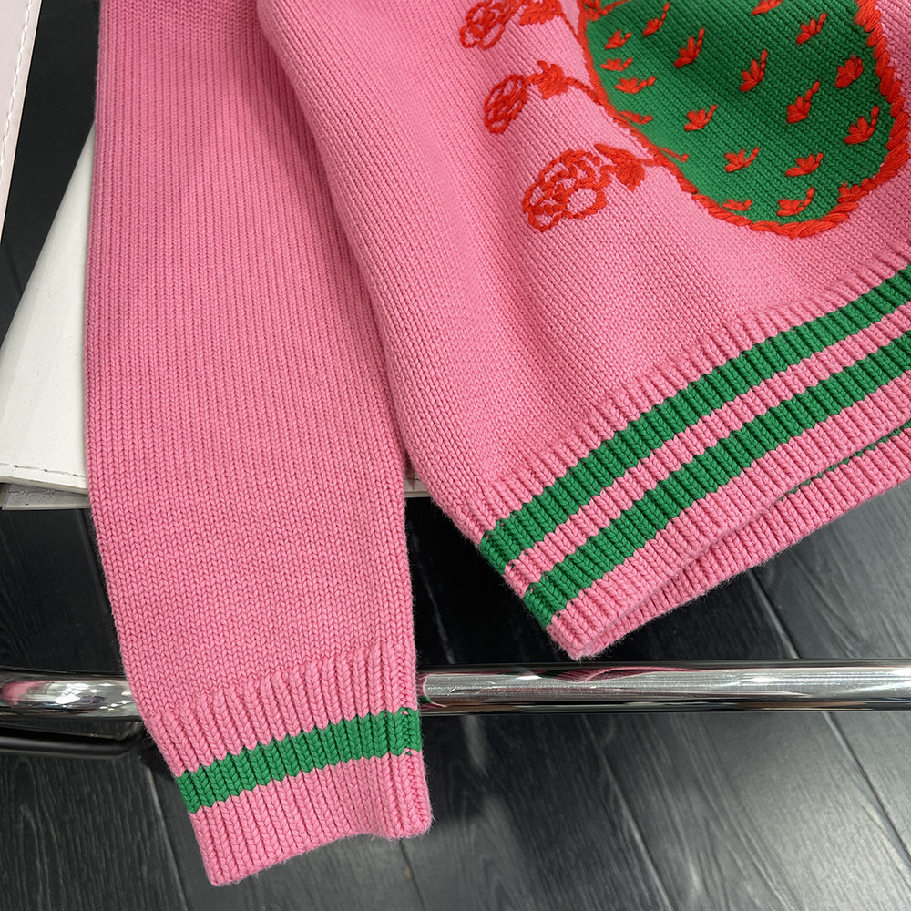 【 Correct Version 】G's new pineapple series pink sweater makes you look fairer when worn. It's a unisex wool sweater Item Picture