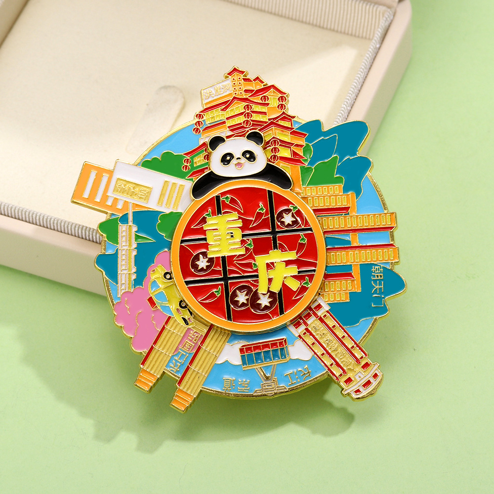 National trend and style Chongqing cultural and creative refrigerator stickers, rotating hot pot scenic spots, panda, Yangtze River International, Hongyadong, double magnetic strong attraction souvenirs Application Scenario