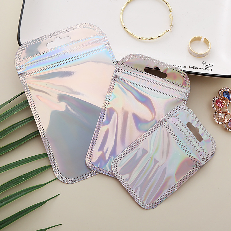 Available Semi-Transparent Flash Ziplock Bag Pink Laser Plastic Nail Makeup Tools Packaging Lock Pocket Specification drawing
