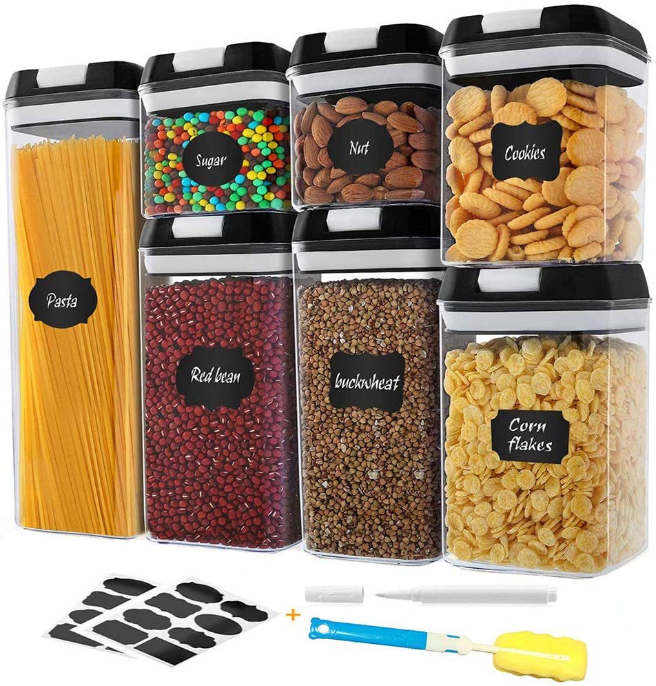 Plastic seven-piece set of transparent storage and storage cans for kitchen food of coarse grains, moisture-proof sealed boxes for grains