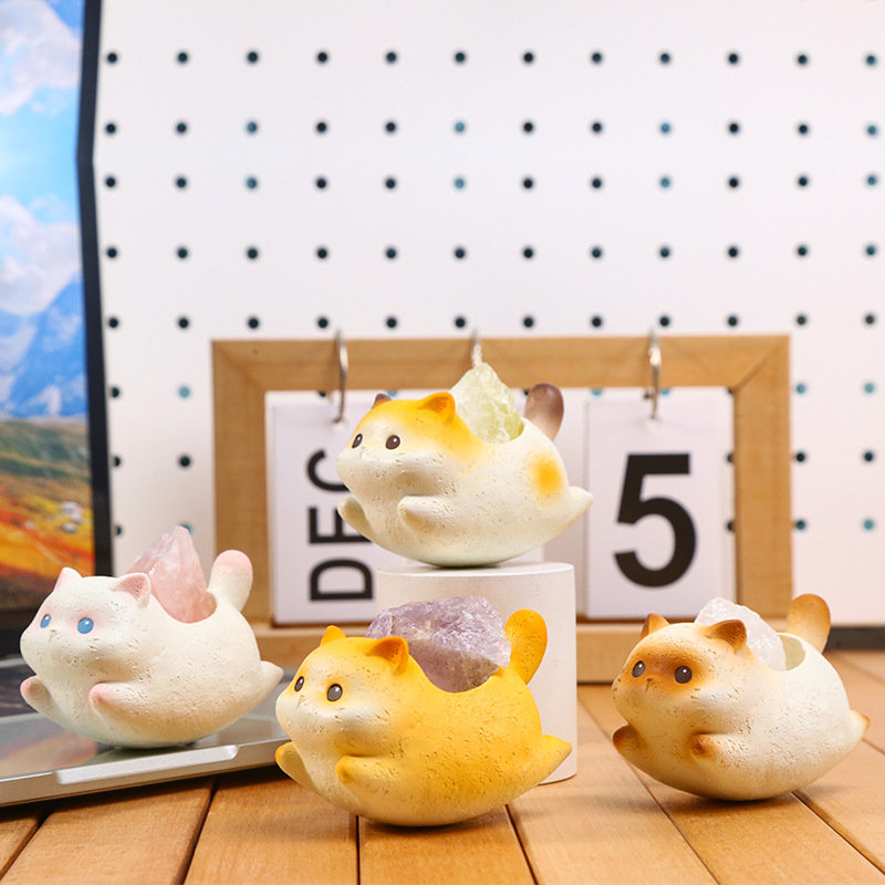 猫猫摇摇乐水晶摆件居家客厅桌面装饰树脂工艺品卡通可爱树脂摆件