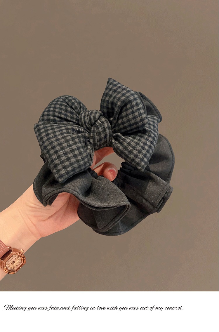 Black and grey checkered bow hair band, high-end Korean hair accessory headband, 2025 new style texture fabric intestinal band hair band for women pic 5