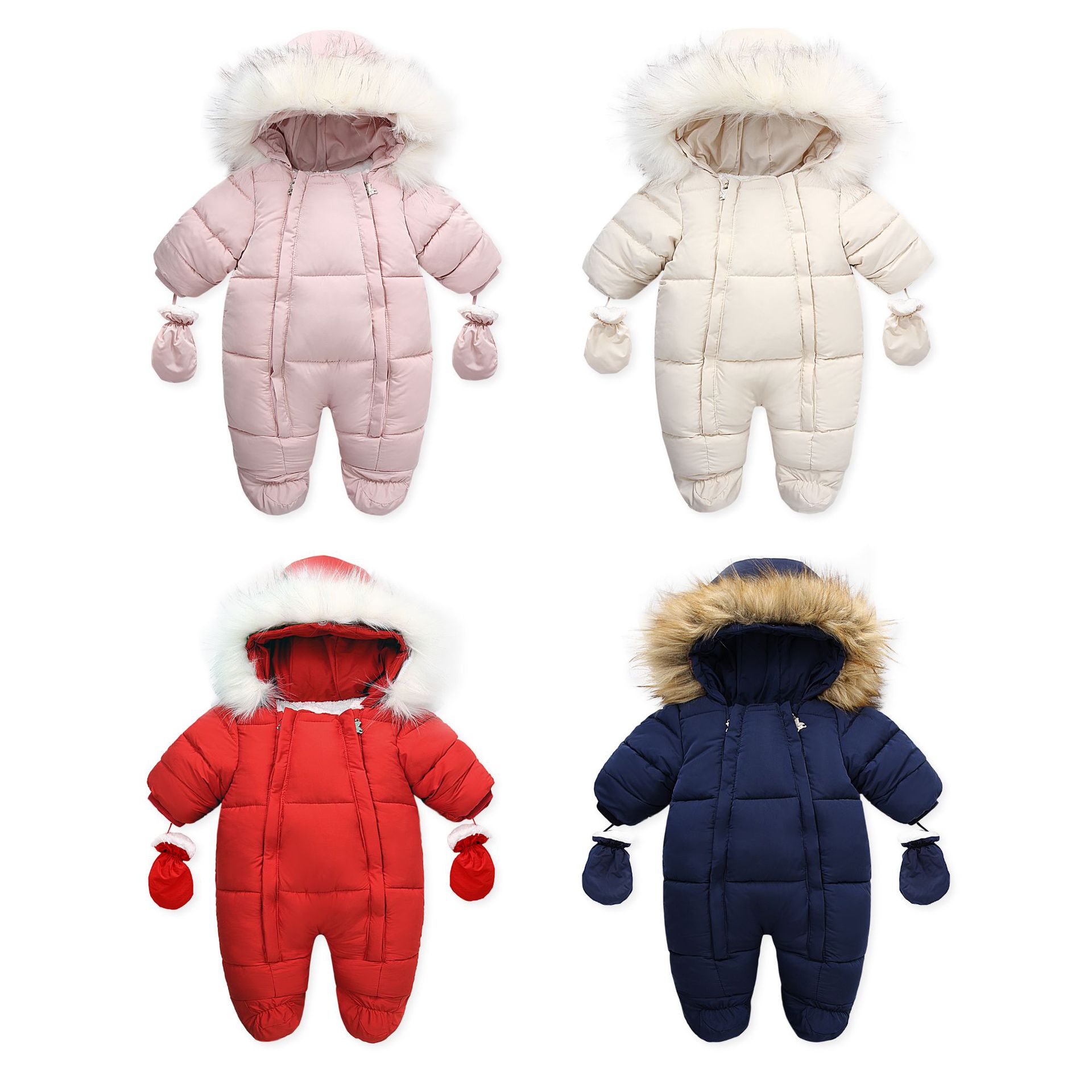 跨境冬季毛领哈衣爬服儿童加厚保暖婴幼儿连体衣现货批发厂家直销图