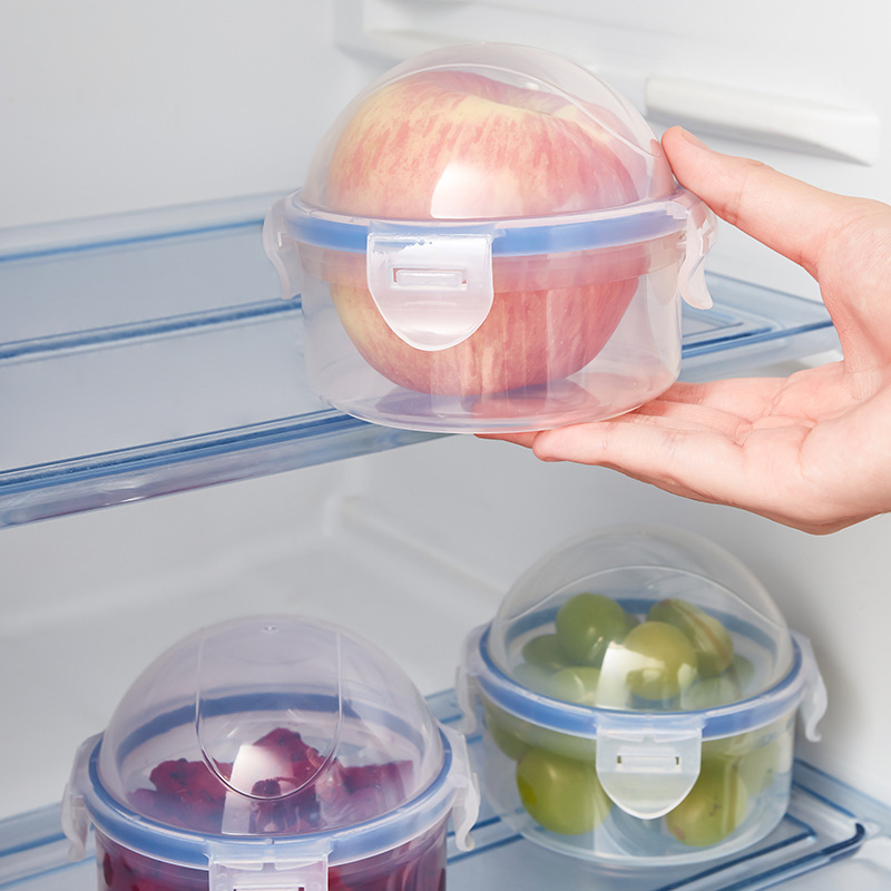 Transparent fruit preservation box, apple storage box, household round sealed box with lid, onion box, microwave heating rice details Picture