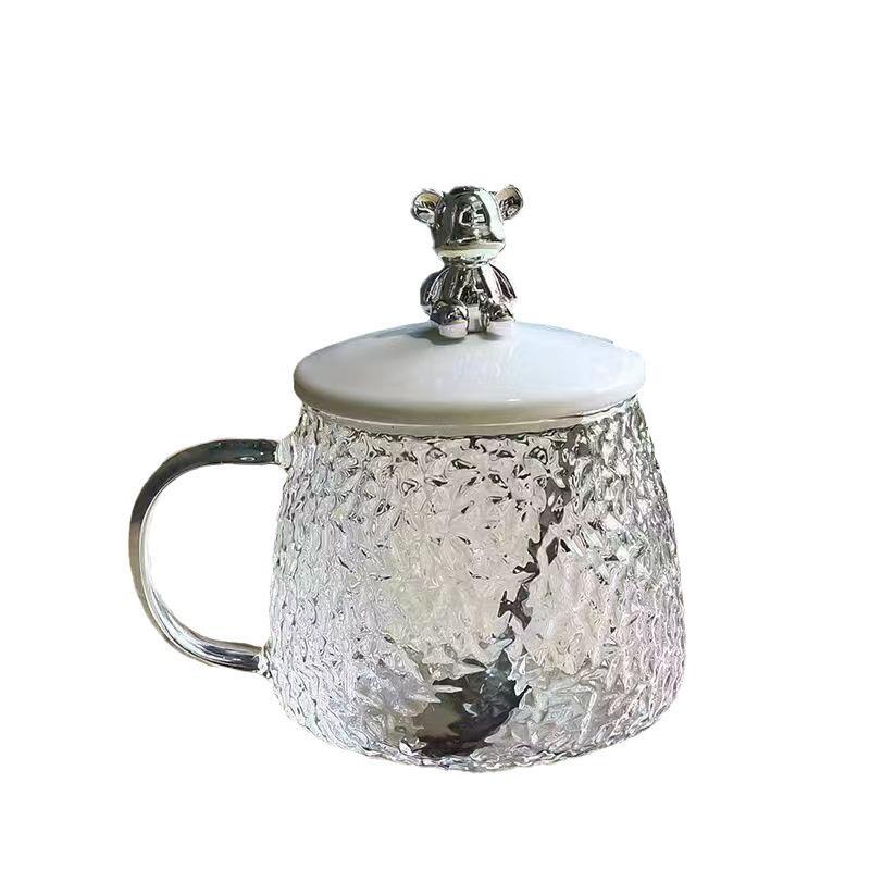 Net Red Bear Hammer Print Water Cup Ladies Coffee Drink Cup High Appearance Level Home Breakfast Glass With Handle Hair Replacement Item Picture