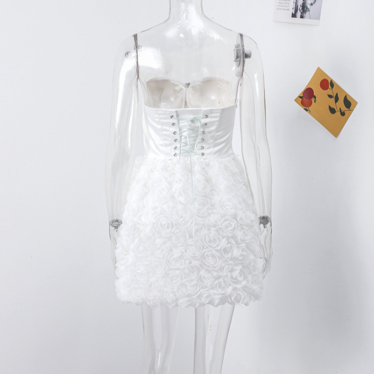Strapless fishbone three-dimensional flower dress, a new cross-border summer women's dress for Europe and America in 2025, a body-hugging dress Specification drawing