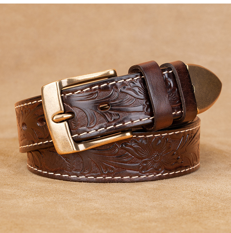 Cross-border trade belt men's belt with needle buckle embossed real cowhide, simple, casual, business versatile men's belt, trendy pic 15