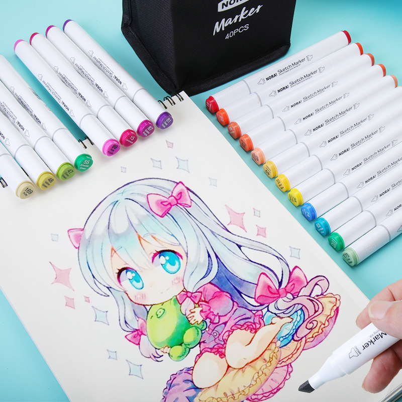Noya's new bagged markers, student oil-based double-headed markers, 30, 60, 80 bagged markers for wholesale details Picture