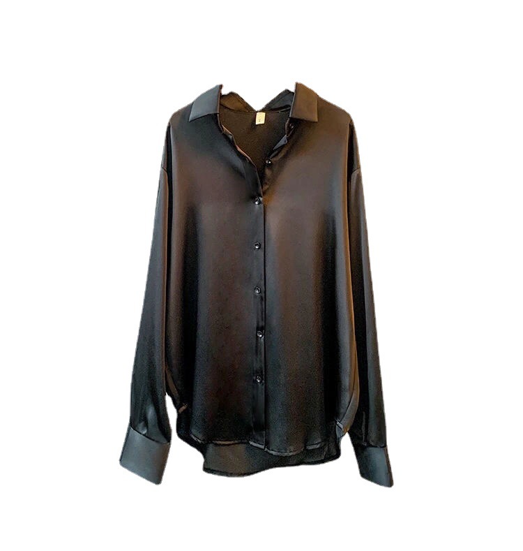 Long-sleeved satin shirt for women, with a sense of design and fashion, is a new spring and autumn collection for 2022. It features a flowing, retro, and Hong Kong-style loose summer garment Item Picture