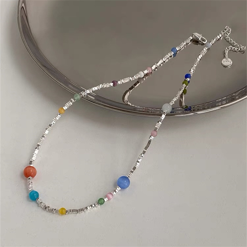 彩色串珠碎银子项链女夏天新款小清新百搭颈链锁骨链小众设计感百详情4