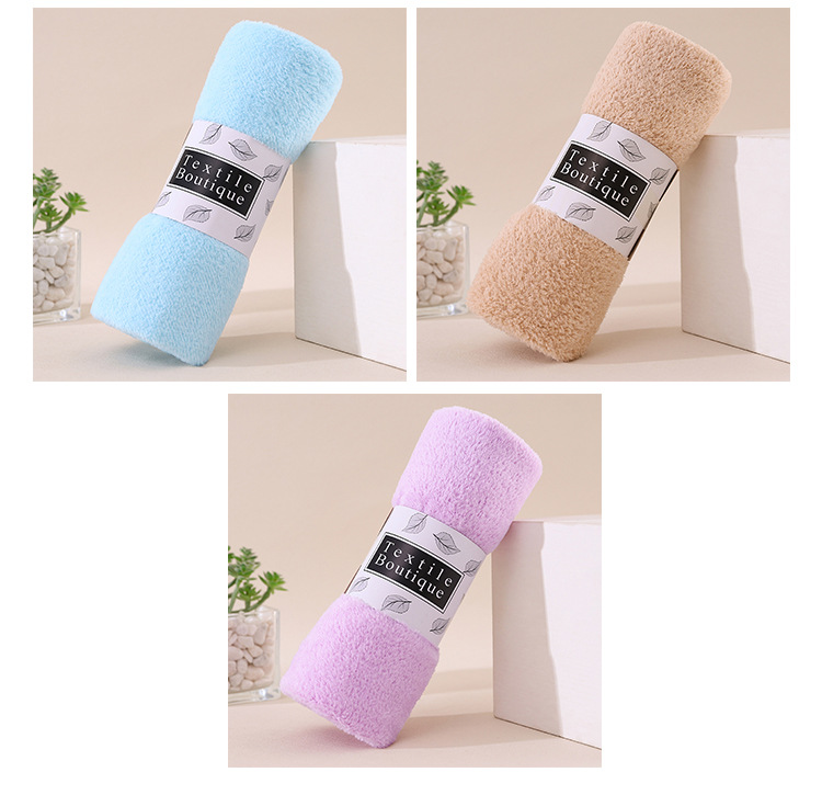 Wholesale and in-stock production of high-density coral fleece towels, water-absorbent, non-shedding, cut-down, waist band packaged gift towels pic 18