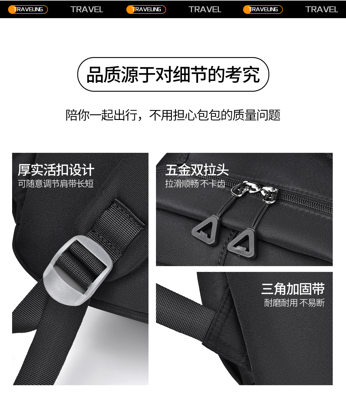 纯色百搭学生书包双肩包15.6寸牛津布初高中大学生背包休闲旅行包详情12