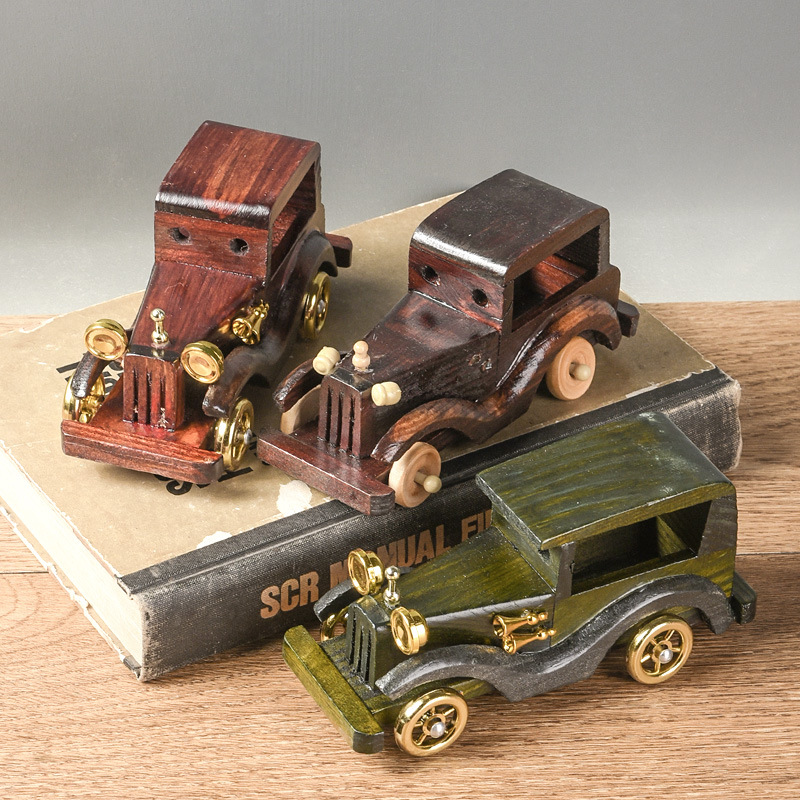 木质复古车 摆件创意家居桌面汽车模型火车装饰摆件木质工艺品