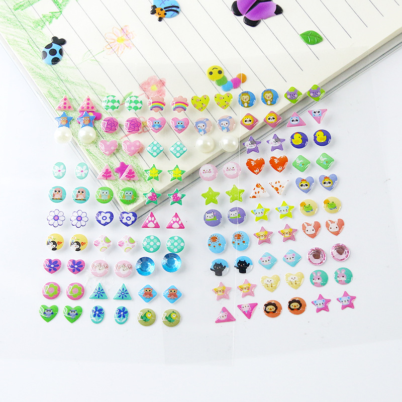 Cross-border children's 3D stickers, girl earring stickers, DIY colored diamond stickers, nail stickers, decorative stickers, crystal resin stickers details Picture