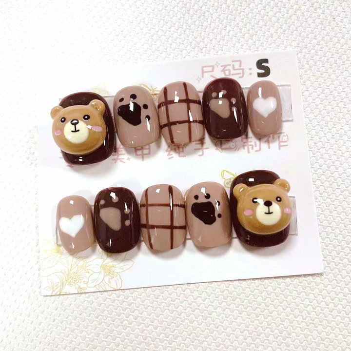 纯手工穿戴甲成品假指甲贴片果冻胶10片猫眼晕染彩绘短短梯s号详情7