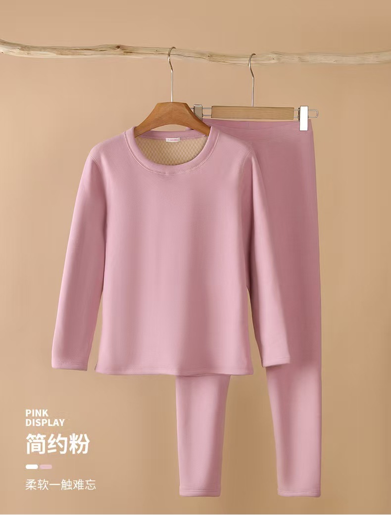冬季加绒加厚纯色保暖套装男女火山岩中老年圆领内衣秋衣秋裤打底详情32