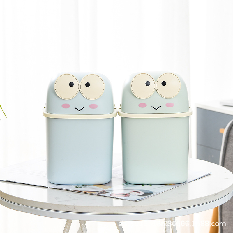 可爱迷你青蛙桌面翻盖垃圾桶可DIY儿童学生办公室杂物整理收纳盒详情图4