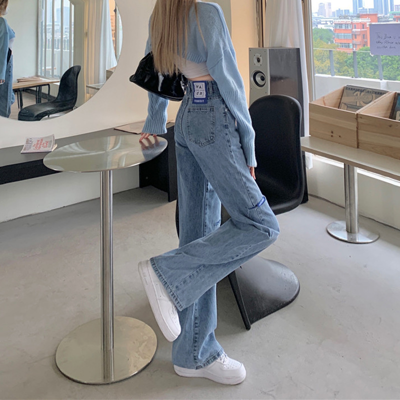 破洞牛仔裤女夏季2022新款设计感高腰显瘦阔腿裤子ins风直筒长裤