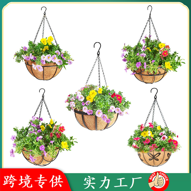 垂吊悬挂椰丝吊兰花盆仿真花椰衣吊篮铁艺壁挂式椰棕花篮
